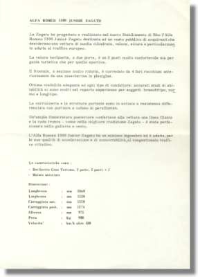 Vintage Press Release / Announcement of the Alfa Romeo Junior Zagato